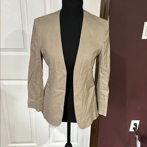 Theory Beige Open-Front Blazer spring linen blend jacket sz 6